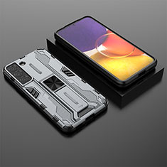 Coque Contour Silicone et Plastique Housse Etui Mat avec Aimant Magnetique Support A01 pour Samsung Galaxy S21 FE 5G Gris