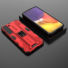 Coque Contour Silicone et Plastique Housse Etui Mat avec Aimant Magnetique Support A01 pour Samsung Galaxy S21 FE 5G Rouge