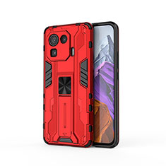 Coque Contour Silicone et Plastique Housse Etui Mat avec Aimant Magnetique Support A01 pour Xiaomi Mi 11 Pro 5G Rouge