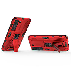 Coque Contour Silicone et Plastique Housse Etui Mat avec Aimant Magnetique Support A02 pour Samsung Galaxy S21 5G Rouge