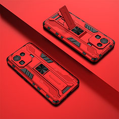 Coque Contour Silicone et Plastique Housse Etui Mat avec Aimant Magnetique Support A02 pour Xiaomi Mi 11 Pro 5G Rouge