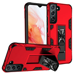 Coque Contour Silicone et Plastique Housse Etui Mat avec Aimant Magnetique Support A04 pour Samsung Galaxy S21 5G Rouge