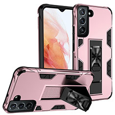 Coque Contour Silicone et Plastique Housse Etui Mat avec Aimant Magnetique Support A04 pour Samsung Galaxy S23 Plus 5G Or Rose