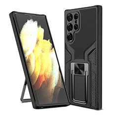 Coque Contour Silicone et Plastique Housse Etui Mat avec Aimant Magnetique Support A05 pour Samsung Galaxy S22 Ultra 5G Noir