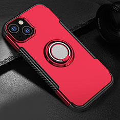 Coque Contour Silicone et Plastique Housse Etui Mat avec Aimant Magnetique Support A08 pour Apple iPhone 14 Plus Rouge