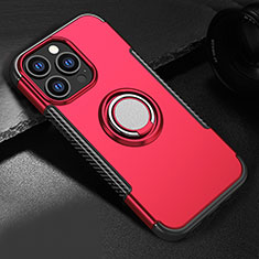 Coque Contour Silicone et Plastique Housse Etui Mat avec Aimant Magnetique Support A08 pour Apple iPhone 14 Pro Max Rouge