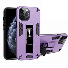 Coque Contour Silicone et Plastique Housse Etui Mat avec Aimant Magnetique Support H01 pour Apple iPhone 12 Pro Max Violet Clair