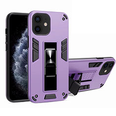 Coque Contour Silicone et Plastique Housse Etui Mat avec Aimant Magnetique Support H01 pour Apple iPhone 12 Violet Clair