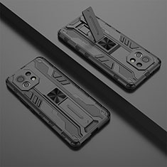 Coque Contour Silicone et Plastique Housse Etui Mat avec Aimant Magnetique Support H01 pour Xiaomi Mi 11 Lite 4G Noir