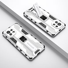 Coque Contour Silicone et Plastique Housse Etui Mat avec Aimant Magnetique Support H01 pour Xiaomi Mi 11 Lite 5G NE Blanc