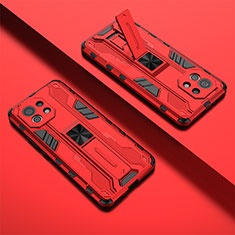 Coque Contour Silicone et Plastique Housse Etui Mat avec Aimant Magnetique Support H01 pour Xiaomi Mi 11 Lite 5G Rouge