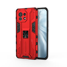 Coque Contour Silicone et Plastique Housse Etui Mat avec Aimant Magnetique Support H02 pour Xiaomi Mi 11 5G Rouge