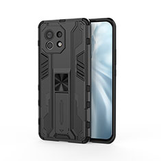 Coque Contour Silicone et Plastique Housse Etui Mat avec Aimant Magnetique Support H02 pour Xiaomi Mi 11 Lite 5G NE Noir