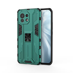 Coque Contour Silicone et Plastique Housse Etui Mat avec Aimant Magnetique Support H02 pour Xiaomi Mi 11 Lite 5G Vert