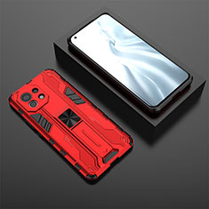 Coque Contour Silicone et Plastique Housse Etui Mat avec Aimant Magnetique Support H03 pour Xiaomi Mi 11 5G Rouge