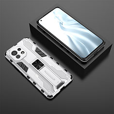 Coque Contour Silicone et Plastique Housse Etui Mat avec Aimant Magnetique Support H03 pour Xiaomi Mi 11 Lite 5G NE Blanc