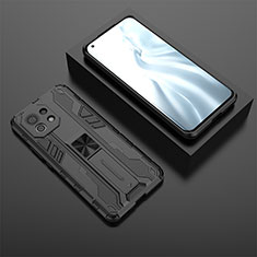 Coque Contour Silicone et Plastique Housse Etui Mat avec Aimant Magnetique Support H03 pour Xiaomi Mi 11 Lite 5G Noir