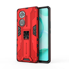 Coque Contour Silicone et Plastique Housse Etui Mat avec Aimant Magnetique Support KC1 pour Huawei Honor 50 Pro 5G Rouge