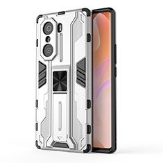 Coque Contour Silicone et Plastique Housse Etui Mat avec Aimant Magnetique Support KC1 pour Huawei Honor 60 Pro 5G Argent