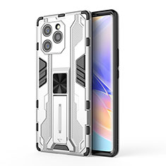 Coque Contour Silicone et Plastique Housse Etui Mat avec Aimant Magnetique Support KC1 pour Huawei Honor 60 SE 5G Argent