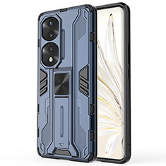 Coque Contour Silicone et Plastique Housse Etui Mat avec Aimant Magnetique Support KC1 pour Huawei Honor 70 Pro+ Plus 5G Bleu