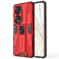 Coque Contour Silicone et Plastique Housse Etui Mat avec Aimant Magnetique Support KC1 pour Huawei Honor 70 Pro+ Plus 5G Rouge