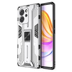 Coque Contour Silicone et Plastique Housse Etui Mat avec Aimant Magnetique Support KC1 pour Huawei Honor 80 SE 5G Argent