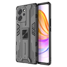 Coque Contour Silicone et Plastique Housse Etui Mat avec Aimant Magnetique Support KC1 pour Huawei Honor 80 SE 5G Noir