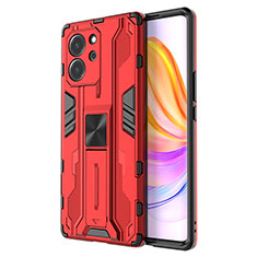 Coque Contour Silicone et Plastique Housse Etui Mat avec Aimant Magnetique Support KC1 pour Huawei Honor 80 SE 5G Rouge