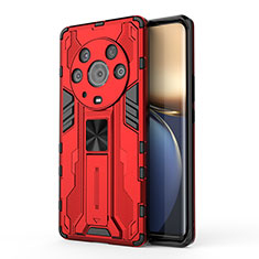 Coque Contour Silicone et Plastique Housse Etui Mat avec Aimant Magnetique Support KC1 pour Huawei Honor Magic3 Pro 5G Rouge