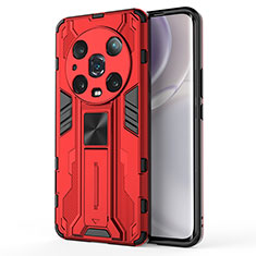 Coque Contour Silicone et Plastique Housse Etui Mat avec Aimant Magnetique Support KC1 pour Huawei Honor Magic4 Pro 5G Rouge