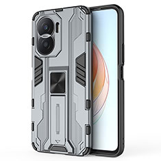 Coque Contour Silicone et Plastique Housse Etui Mat avec Aimant Magnetique Support KC1 pour Huawei Honor X40i 5G Gris