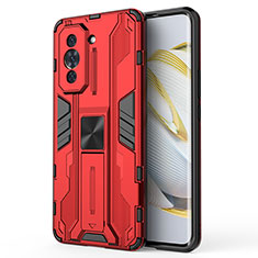 Coque Contour Silicone et Plastique Housse Etui Mat avec Aimant Magnetique Support KC1 pour Huawei Nova 10 Pro Rouge