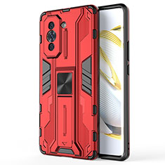 Coque Contour Silicone et Plastique Housse Etui Mat avec Aimant Magnetique Support KC1 pour Huawei Nova 10 Rouge