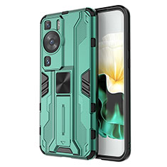 Coque Contour Silicone et Plastique Housse Etui Mat avec Aimant Magnetique Support KC1 pour Huawei P60 Pro Vert