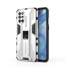 Coque Contour Silicone et Plastique Housse Etui Mat avec Aimant Magnetique Support KC1 pour OnePlus 9R 5G Argent