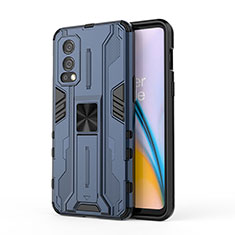 Coque Contour Silicone et Plastique Housse Etui Mat avec Aimant Magnetique Support KC1 pour OnePlus Nord 2 5G Bleu