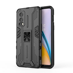 Coque Contour Silicone et Plastique Housse Etui Mat avec Aimant Magnetique Support KC1 pour OnePlus Nord 2 5G Noir