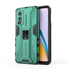 Coque Contour Silicone et Plastique Housse Etui Mat avec Aimant Magnetique Support KC1 pour OnePlus Nord 2 5G Vert