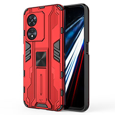 Coque Contour Silicone et Plastique Housse Etui Mat avec Aimant Magnetique Support KC1 pour Oppo A78 4G Rouge