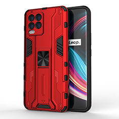 Coque Contour Silicone et Plastique Housse Etui Mat avec Aimant Magnetique Support KC1 pour Realme 8 4G Rouge