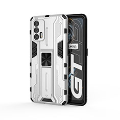 Coque Contour Silicone et Plastique Housse Etui Mat avec Aimant Magnetique Support KC1 pour Realme GT 5G Argent