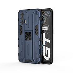 Coque Contour Silicone et Plastique Housse Etui Mat avec Aimant Magnetique Support KC1 pour Realme GT 5G Bleu