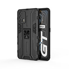 Coque Contour Silicone et Plastique Housse Etui Mat avec Aimant Magnetique Support KC1 pour Realme GT 5G Noir