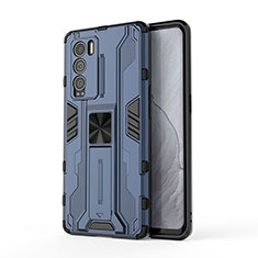 Coque Contour Silicone et Plastique Housse Etui Mat avec Aimant Magnetique Support KC1 pour Realme GT Master Explorer 5G Bleu