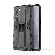 Coque Contour Silicone et Plastique Housse Etui Mat avec Aimant Magnetique Support KC1 pour Realme GT Master Explorer 5G Noir