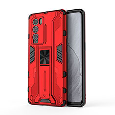 Coque Contour Silicone et Plastique Housse Etui Mat avec Aimant Magnetique Support KC1 pour Realme GT Master Explorer 5G Rouge