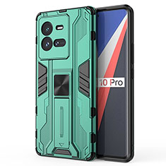 Coque Contour Silicone et Plastique Housse Etui Mat avec Aimant Magnetique Support KC1 pour Vivo iQOO 10 Pro 5G Vert