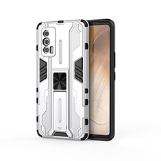 Coque Contour Silicone et Plastique Housse Etui Mat avec Aimant Magnetique Support KC1 pour Vivo iQOO 7 India 5G Argent