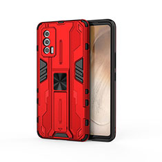 Coque Contour Silicone et Plastique Housse Etui Mat avec Aimant Magnetique Support KC1 pour Vivo iQOO 7 India 5G Rouge